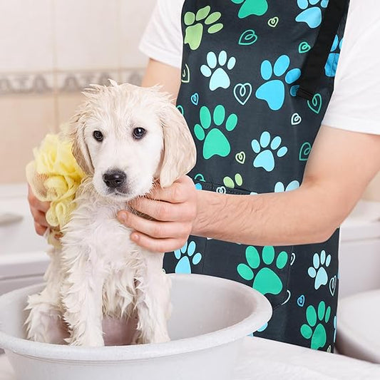 Pet Grooming Waterproof Apron with 2 Pockets, Cute Animals Puppy Dog Pets Apron