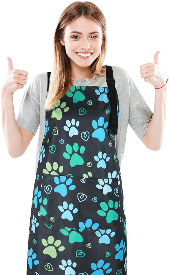 Pet Grooming Waterproof Apron with 2 Pockets, Cute Animals Puppy Dog Pets Apron