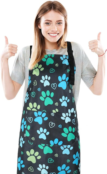 Pet Grooming Waterproof Apron with 2 Pockets, Cute Animals Puppy Dog Pets Apron